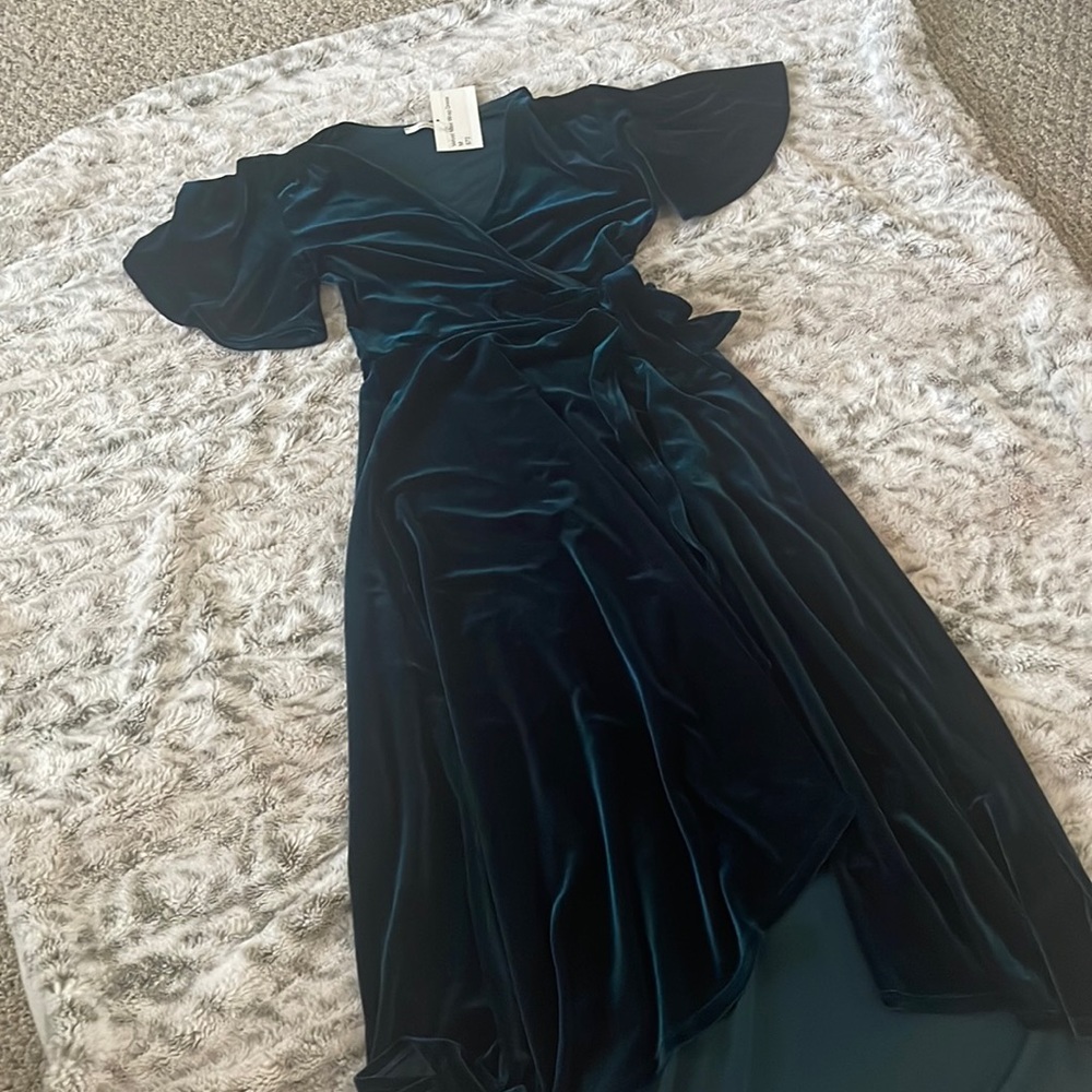 Green velvet maxi wrap dress